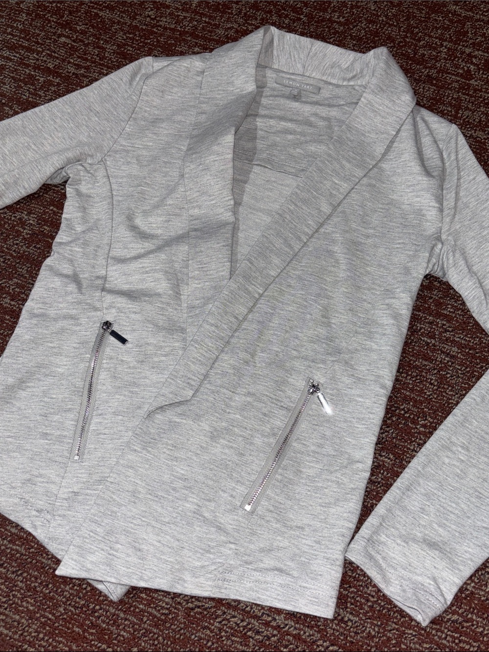 Lemon Tart stretch knit open front blazer zip pocket sporty casual blazer small
